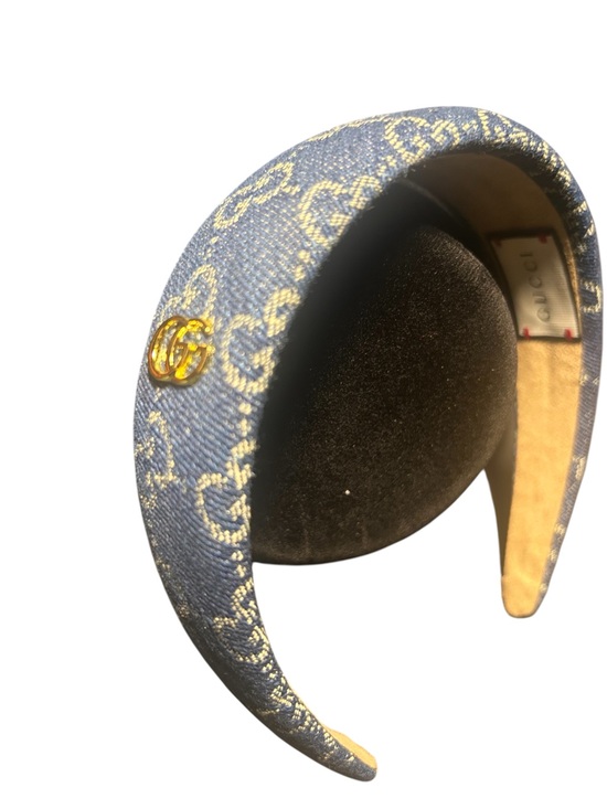 Fashion -No BRAND Accessories - Gucci Blue GG Denim Padded Headband with Gold Double G Accent